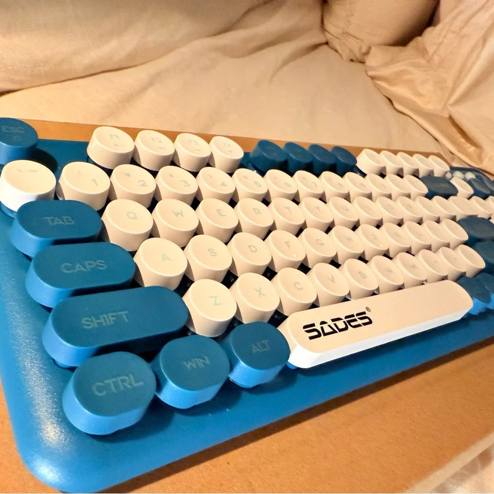 Blue and White Wireless Keyboard